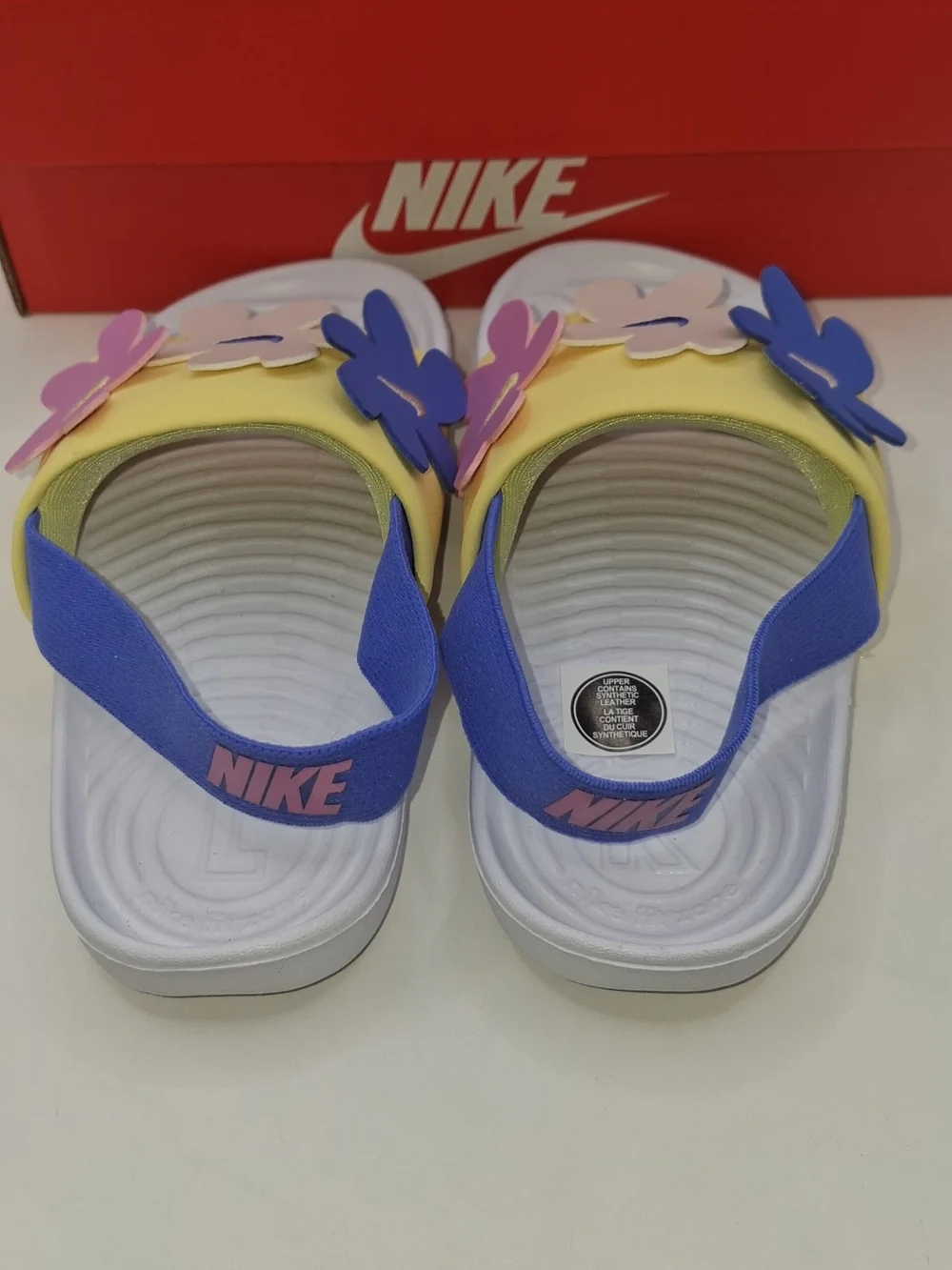 Nike Kawa /Toddler Slides (White/Sapphire/Light Magenta/Soft Yellow) Sz 9C